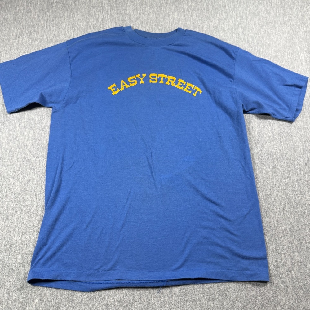 Hanes Shirt Mens XXL Blue Graphic Easy Street Vintage Fifty Fifty Crewneck 80s